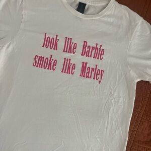 White T-Shirt with Pink Graphic Text